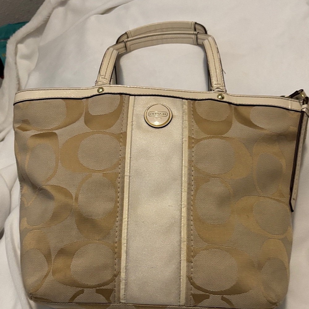Coach Tan and Cream Signature Tote